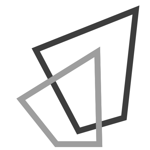 Минималистичный логотип из двух пересекающихся четырёхугольников в перспективе.